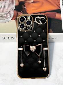 1pc Black TPU Electroplated Heart Shaped Anti-Drop Phone Case, And 1pc Black Electroplated Rhinestone Heart Suitable For Smartphone, Android Phones, OPPO