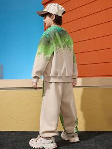 ASK JUNIOR 2件套男童渐变印花长袖连帽衫和裤子套装 - 綠色 - 查看 6