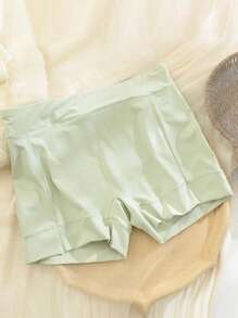 1pc Women's Green Ice Silk Anti-Chafing Seamless Comfortable Leggings, Breathable Sports Safety Shorts, Summer - Green - View 3