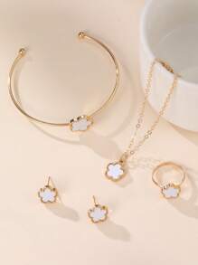5 Pieces Set Girls Flower Necklace, Bracelet, Ring, And Earring Jewelry Set - Flowers - View 7
