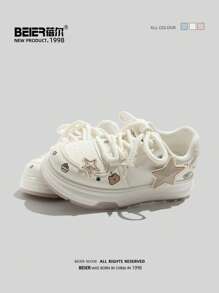 BEIER 女士休闲运动鞋，透气皮革系带低帮户外运动平底鞋