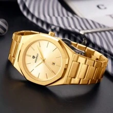 A Blue Men's Quartz Watch, Stylish And Elegant Business Stainless Steel Round Calendar Watch, Suitable For Daily Life Holiday Gifts