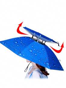 1pc Outdoor Oversized Dual-Layer Fishing Umbrella Hat, Sun Protection Foldable Umbrella Cap - Blue - View 5