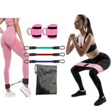 6pcs Resistance Bands With Door Anchor, Booty, Hip, Ankle Workout Bands, Pink Resistance Loop Bands For Full Body Training, Weight Training, Body Shaping, Yoga Exercise Set
