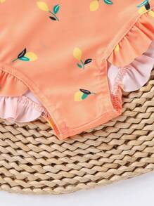 Young Girl Summer Floral Print Swimsuit With Hat, 2pcs Set