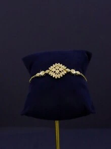 4 件 18K 镀金奢华中东风格皇家新娘婚礼珠宝套装，手工制作，采用绿色蛋形宝石，包括项链、手链、耳环、戒指，适合结婚周年纪念礼物、宰牲节佩戴 - 金色 - 查看 5