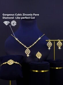 4 件 18K 镀金奢华中东风格皇家新娘婚礼珠宝套装，手工制作，采用绿色蛋形宝石，包括项链、手链、耳环、戒指，适合结婚周年纪念礼物、宰牲节佩戴 - 金色 - 查看 3