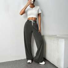 Women's Lined Sweatpants High Waisted Baggy Wide Leg Sweat Pants For Women Casual Drawstring Workout Pants - 深灰色 - 查看 1