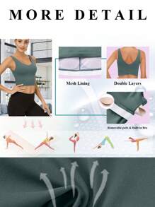 女式长款运动胸罩：V 领无袖长款健身短款上衣，内置胸罩，适合瑜伽、健身房、健身、跑步、女士压缩运动服、女式长款运动胸罩，加长款，自信覆盖。 - 青碧色 - 查看 4