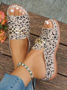 Cross-Border Oversized EU36-45 Summer Fashion Casual Gold Metal Buckle Wedge Heel Sandals,Orange Roman Style, Lightweight Comfy Versatile Platform Sandals For Women - Multicolor - View 4