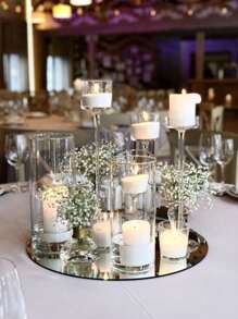 1pc 30cm/25cm/20cm Silver Acrylic Round Mirror Tray, Wedding Candle Holder Decoration, Home Table Decoration, Suitable For Wedding Center Table Decoration, Wedding Table Candles, Baby Baptism Mirror Decoration Tray, Birthday Party Decoration, Jewelry Store Tray, Spring Decoration, Make Your Home New - Multicolor - View 1