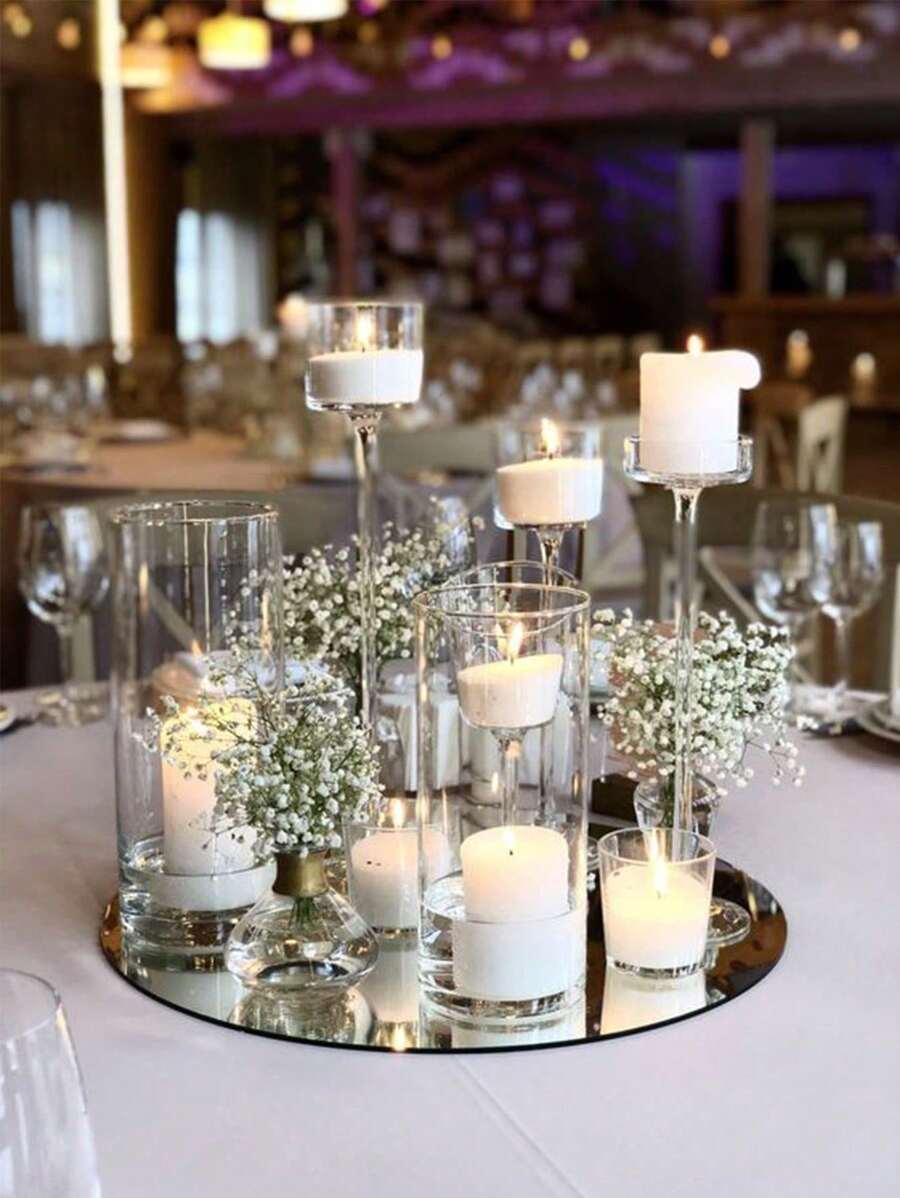 1pc 30cm/25cm/20cm Silver Acrylic Round Mirror Tray, Wedding Candle Holder Decoration, Home Table Decoration, Suitable For Wedding Center Table Decoration, Wedding Table Candles, Baby Baptism Mirror Decoration Tray, Birthday Party Decoration, Jewelry Store Tray, Spring Decoration, Make Your Home New - Multicolor - View 1