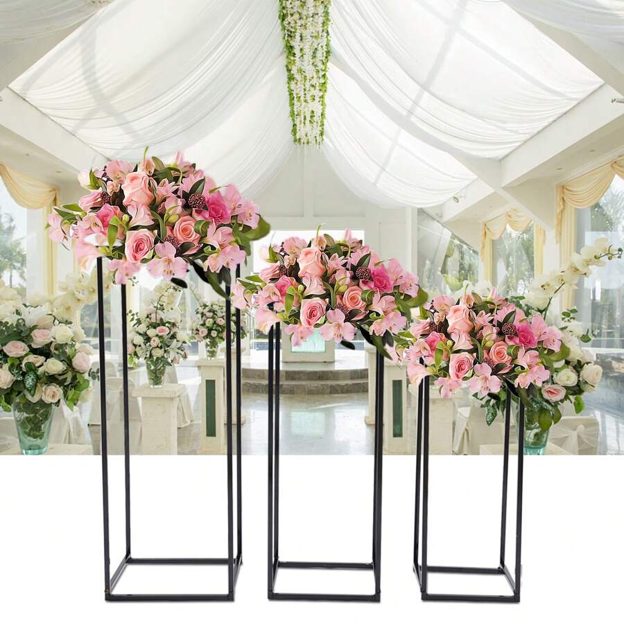 kangten 3pcs/Set Metal Stand Wedding Decoration/ Home Flower Pot Stand/ Wedding Road Lead Flower Centerpiece Column - black. - View 1