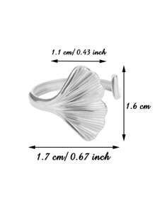 Delicados anéis de aço inoxidável com folhas de ginkgo e concha de sereia, cor dourada, duas folhas, franjas, anel aberto ajustável para mulheres, banhado a ouro 18K, à prova d'água, antidesbotamento, joias de casamento, férias, acessórios de uso diário, presentes para ela