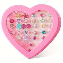 36pcs Little Girl Rhinestone Gem Rings - Pink - View 2
