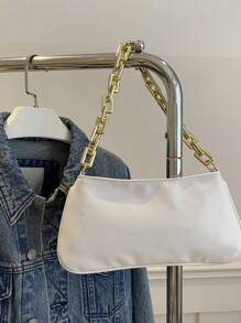 1pc Pu Zipper Closure Fashionable Thick Chain Handbag, Ins Korean Exquisite Large Capacity Chain Shoulder Underarm Bag, Comfortable Shoulder Strap, Smooth And Versatile, Suitable For Daily Outings, Play, Use As A Perfect Gift For Girls