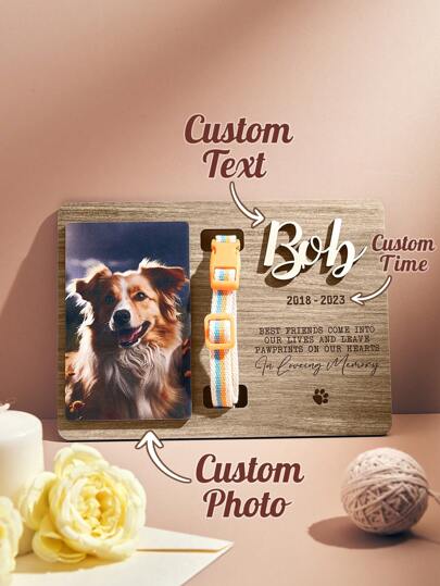 1pc Customized Wooden Pet Photo Frame (Cat & Dog Design), Personalized Creative Solid Wood Memorial Plaque Frame, Pet Memorial Photo Frame, Customized Pet Passing Gift, Personalized Home Decor (Add Your Text & Photo), Customized Upright Photo Memorial Frame, Pet Passing Gift, Pet Collar Holder, Dog Bereavement Gift For Pet Owners, Unique Gift For Pet Lovers, Dog Memorial, Dog Passing Condolence Gift