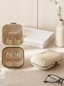 1 Hộp đựng thuốc di động hàng tuần, Hộp đựng thuốc nhỏ gọn để đi du lịch, Màu trắng kem - Trà sữa màu nâu - Xem 5