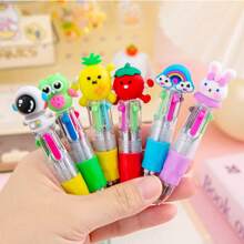Set de 1/4/20/8/10/24/12 piezas Bolígrafos de 4 colores mini con diseños de dibujos animados lindos y aleatorios, pluma de color de 4 colores, pluma para manualidades, tinta de 4 colores, para estudiantes, oficina, útiles escolares y regalos, con recambio de 0.7mm, esenciales para volver a la escuela