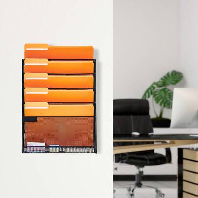 Estante de pared para archivos, 1-6 piezas, 1-10 bolsillos, soporte de malla para archivos de pared, carpeta de almacenamiento de documentos y papel para correo y revistas, organizador de archivos de pared de metal con etiqueta con nombre, para oficina, hogar y escuela