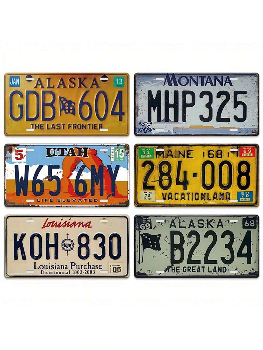 1pc 6x12inch Metal Tin Sign, Vintage American License Plate, Car Licenses Plate, Vintage Plaque Decor, Wall Art, Home Decor, Bar Decor, Room Wall Decor, House Art Decor, Garage Decor, Restaurant Decor, Perfect Gift For License Plate Collectors - Multicolor - View 1