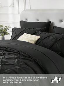 5Pcs/7-Pcs Queen Pinched Pleat Bed Comforter Sets Queen  - Luxurious, Soft, Breathable, Hypoallergenic, And Cooling Summer Bedding For All Seasons With Sheets, Pinched Pleat   Design, And Bed-In-A-Bag Convenience - Easy Care, Machine Washable, And Durable,  Ideal Gift - 黑色 - 查看 2