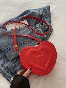 1pc Cute & Fresh Heart-Shaped Crossbody Bag, Made Of PU Material, Zipper Closure, Adjustable Strap, Large Capacity, Suitable For Teenagers, Whether For Student Daily Use, Outdoor Travel, Or Everyday Carry, Fashionable And Stylish, Also A Great Gift For Friends - Love Crossbody Bag - View 9