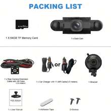 1 pièce Caméra de tableau de bord 4 canaux avant + arrière + gauche + droite avec carte mémoire 64 Go, caméra pivotante à 360°, caméra de recul, caméra de tableau de bord, enregistrement en boucle, version de nuit, capteur de gravité, écran 3 pouces - X8 avec carte 64G - Voir 11