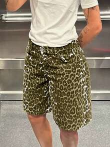 全新复古街头风格豹纹迷彩休闲宽松七分牛仔裤 - 彩色 - 查看 2