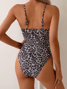 女士性感豹纹连体泳衣，适合夏季海滩度假 - 豹點 - 查看 3
