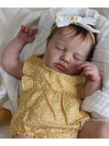 逼真的 50 厘米重生睡着婴儿娃娃，具有 3D 绘画皮肤和可见静脉，20 英寸柔软乙烯基新生婴儿，布质身体可爱装扮玩具（部分零件随机，包括奶嘴、发饰、奶瓶、尿布和衣服套装）