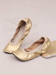 أحذية داخلية كاجوال للنساء، خفيفة الوزن، بشعور الحفاء، ناعمة و مريحة، متعددة الاستخدامات، قابلة للطي، سهلة الارتداء، مناسبة للارتداء في المنزل والرقص - الذهبي - مشاهدة 3