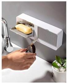 Drain Soap Rack Clamshell Perforation-Free Soap Box Large Capacity Wall Hanging Soap Box Network Red High-Grade Laundry Soap Box Home Bathroom Decor Summer Back To School - Khaki - View 4