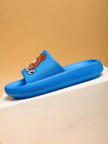 儿童泡沫拖鞋，轻便防滑软底可爱卡通熊拖鞋，中大童居家休闲速干舒适系带沙滩凉鞋，适合男孩和女孩 - 藍色 - 查看 9