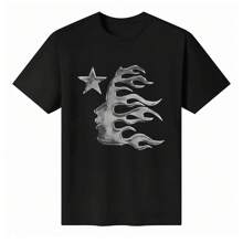 Unisex 100% Cotton Flame - Head And Star T - Shirt - 黑色 - 查看 7
