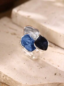 1 Stück Damen Boho Eleganter Luxus Lila & Blau Geometrie Dekor Verstellbarer Ring, geeignet für Braut, Hochzeit, formelle Party, Festival Geschenk