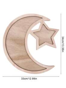 1pc Star & Moon Wooden Tray, Natural Wood Color, Home Decor