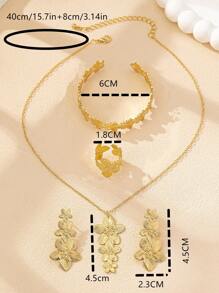 3pcs/5pcs Flower & Butterfly Jewelry Set, Necklace, Earrings, Bracelet, Ring, Metal 5-Petal Flower & Butterfly, Elegant & Sweet Women Accessories