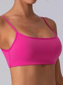 Áo ngực thể thao hở lưng xoắn màu trơn cho nữ - Màu Hồng Tươi - Xem 6