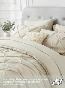 5Pcs/7-Pcs Queen Pinched Pleat Bed Comforter Sets Queen  - Luxurious, Soft, Breathable, Hypoallergenic, And Cooling Summer Bedding For All Seasons With Sheets, Pinched Pleat   Design, And Bed-In-A-Bag Convenience - Easy Care, Machine Washable, And Durable,  Ideal Gift - 卡其色 - 查看 2