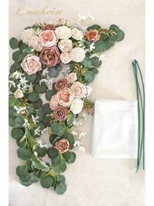 Artificial Flowers Wedding Arch Decoration Kit (Pack Of 3) - 2pcs Aobor Flower Arrangement & 1pc Chiffon Drape For Wedding Ceremony Backdrop Decoration, Elegant Dusty Rose