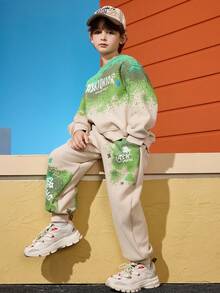 ASK JUNIOR 2件套男童渐变印花长袖连帽衫和裤子套装 - 綠色 - 查看 5