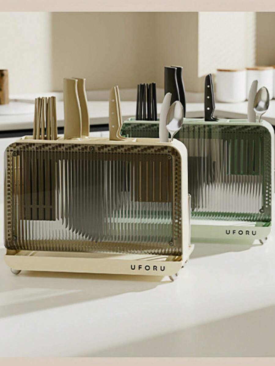 Multifunctional Knife Holder & Utensil Rack. Kitchen Countertop Integrated Chopsticks & Knives Rack With Adhesive Base - Multicolor - View 1