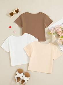 Summer Baby Girls Heart & Letter Print Short Sleeve Tops, Multi-Piece Set - Multicolor - View 3