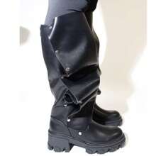 Women Mid Calf Slouchy Boot Fashion Detachable Shoes - 黑色 - 查看 2