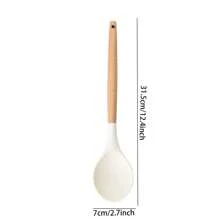 1 Pc Large Silicone Spoon Wooden Handle Wood Handle Mixing Spoons Silicone Mixing Spoon For Cooking Baking Stirring Silicone Spoons Nonstick Heat-Resistant Kitchen Mixing Tools - Multicolor - View 7