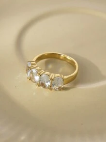 4 pièces Bagues zirconium ovales de style rétro vintage en acier inoxydable. Convient pour le port quotidien des femmes, le Nouvel An, la Saint-Valentin, les cadeaux de vacances de style occidental, les bijoux pour amis, les fêtes, les voyages, les mamans, la Fête des Mères, les cadeaux