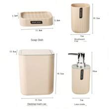 4pcs/Set Bathroom Vanity Accessories, Includes Trash Can, Soap Dish, Toothbrush Holder, Lotion Bottle, Home Bathroom Decor - Multicolor - View 4
