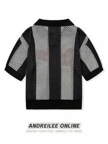 Áo polo tay ngắn dáng rộng thoải mái ANDREILEE, kiểu Hàn Quốc unisex, thích hợp cho mùa xuân/hè. - màu đen - Xem 3