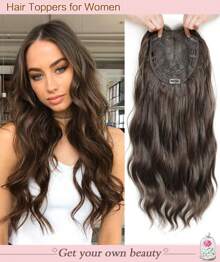 20" Wavy Hair Topper To Add Hair Volume 6.5"X6.5" Base Size Hair Toppers For Women Synthetic Hair Pieces For Women With Thinning Hair Wavy Clip In Hair Extensions - 咖啡棕 - 查看 1